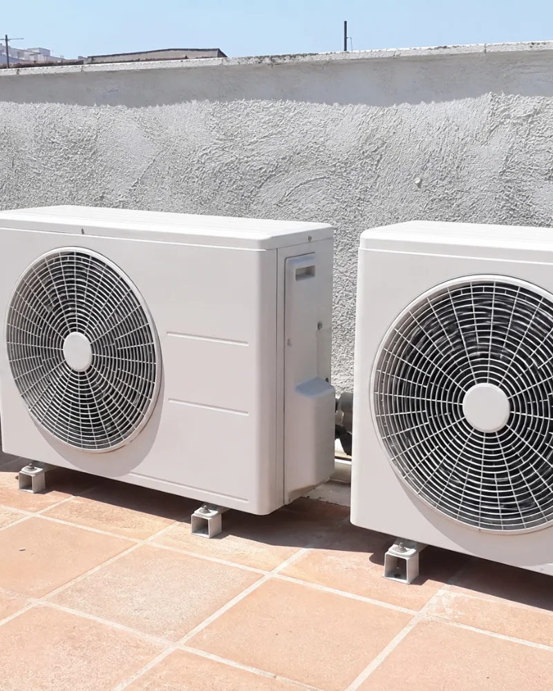 Air conditioning condenser units on an Algarve property rooftop
