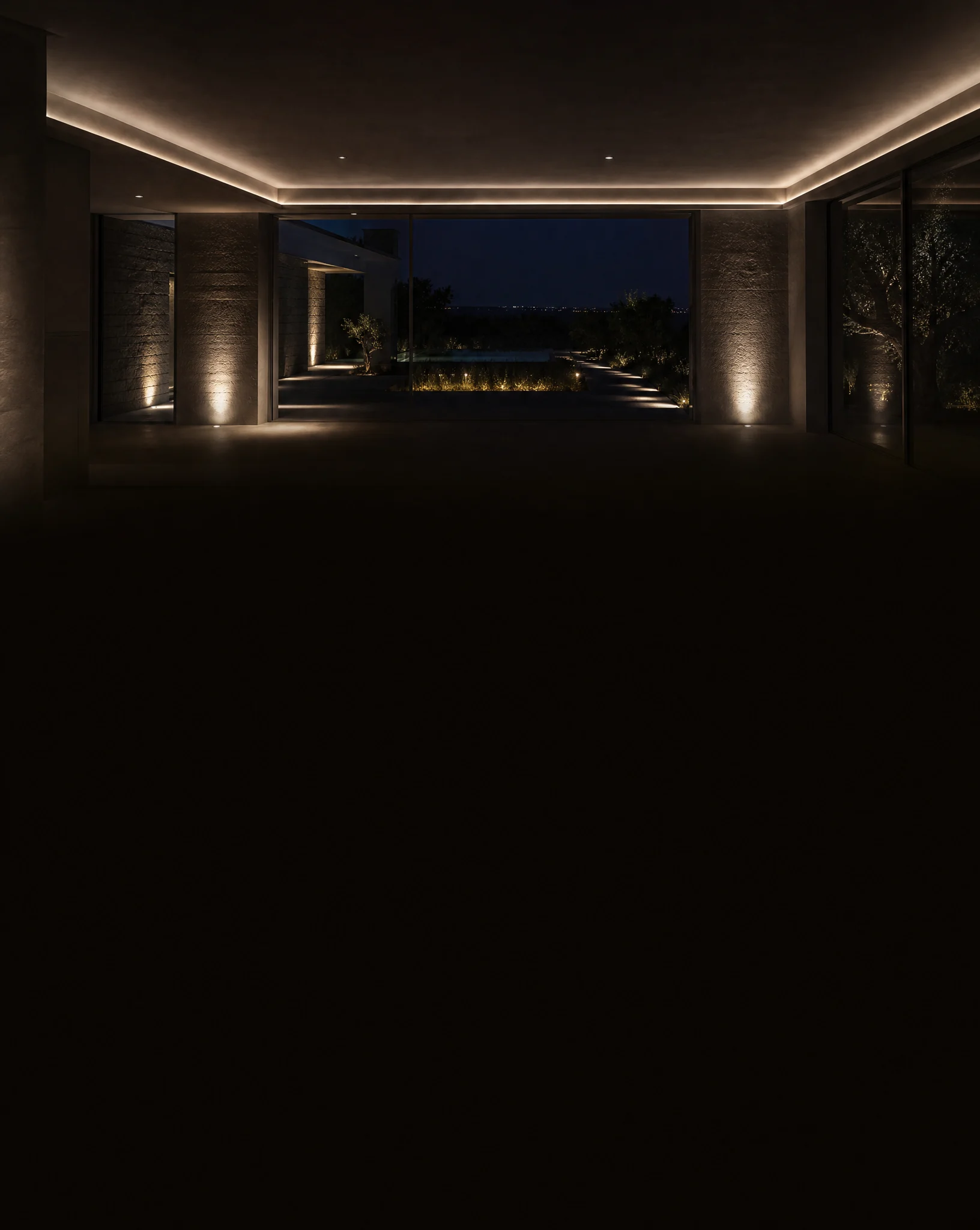 Modern Algarve villa with ambient LED lighting design at night