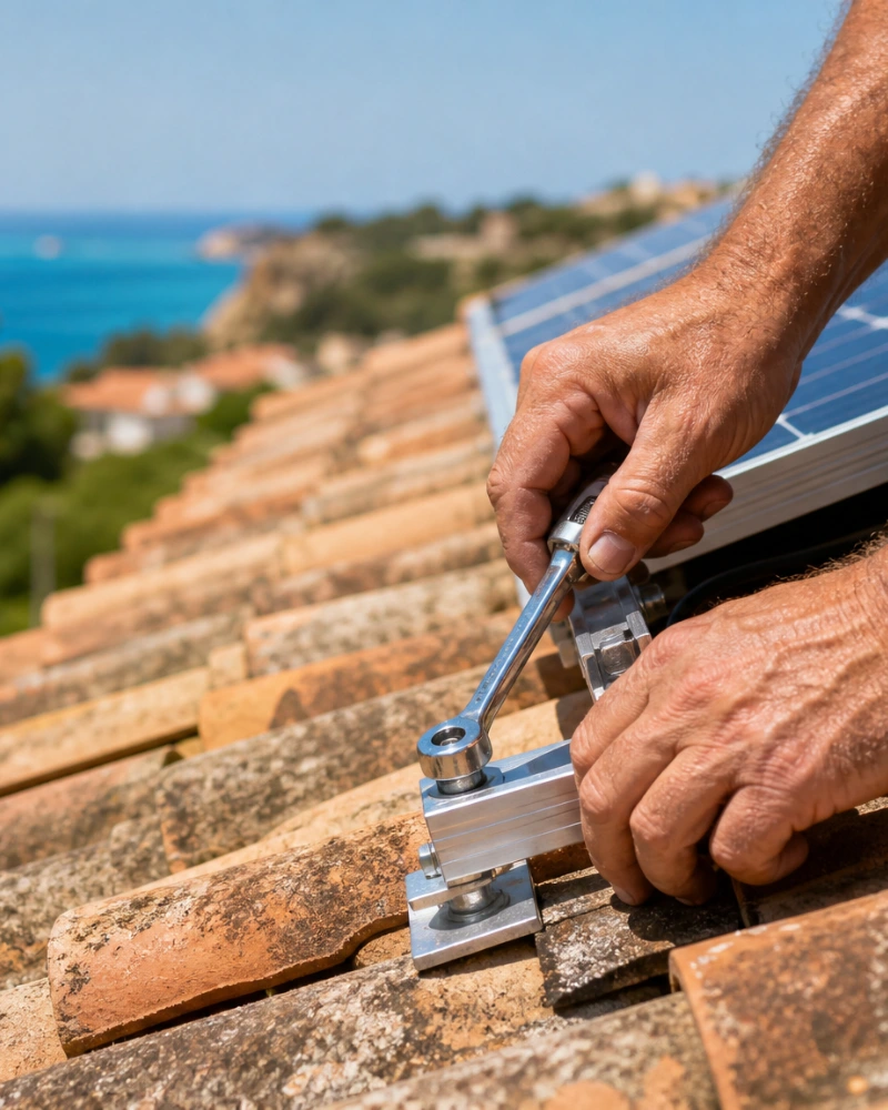 Solar panel installation on an Algarve villa roof